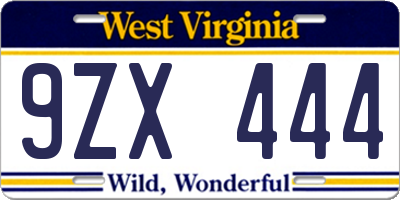 WV license plate 9ZX444
