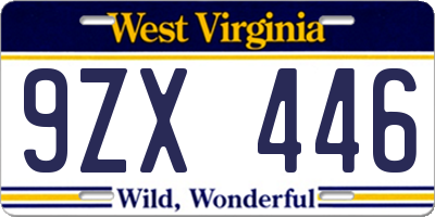 WV license plate 9ZX446