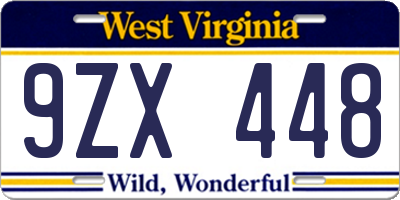 WV license plate 9ZX448