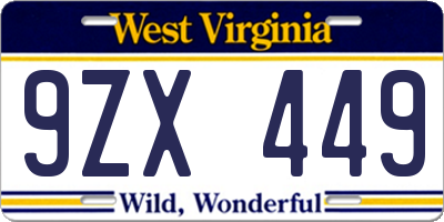 WV license plate 9ZX449