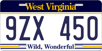 WV license plate 9ZX450