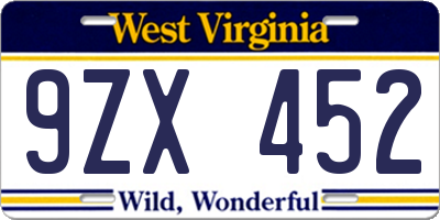 WV license plate 9ZX452