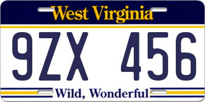 WV license plate 9ZX456