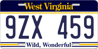 WV license plate 9ZX459
