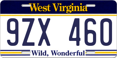 WV license plate 9ZX460