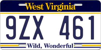 WV license plate 9ZX461