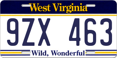 WV license plate 9ZX463