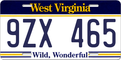 WV license plate 9ZX465