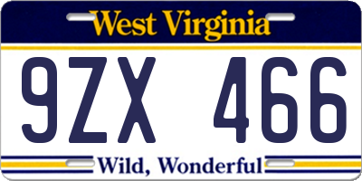 WV license plate 9ZX466