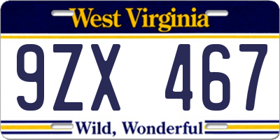 WV license plate 9ZX467
