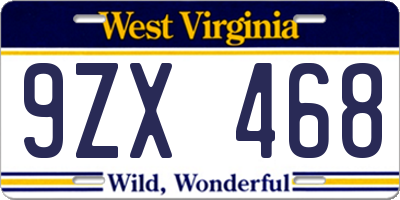 WV license plate 9ZX468