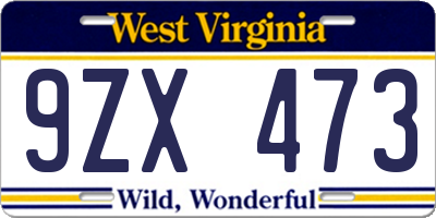 WV license plate 9ZX473