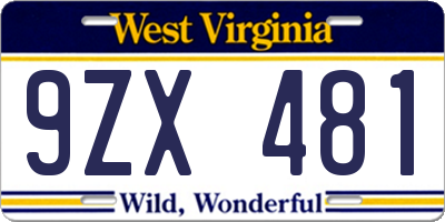 WV license plate 9ZX481