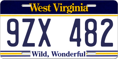 WV license plate 9ZX482