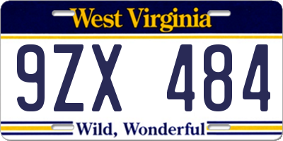 WV license plate 9ZX484
