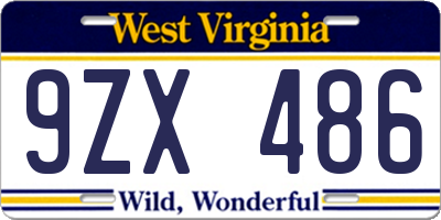 WV license plate 9ZX486
