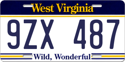 WV license plate 9ZX487
