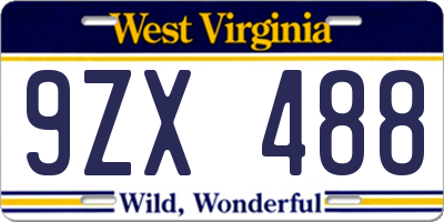 WV license plate 9ZX488
