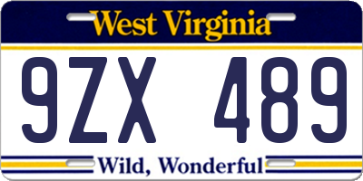 WV license plate 9ZX489