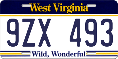WV license plate 9ZX493