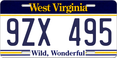 WV license plate 9ZX495
