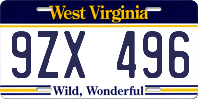 WV license plate 9ZX496