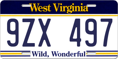 WV license plate 9ZX497