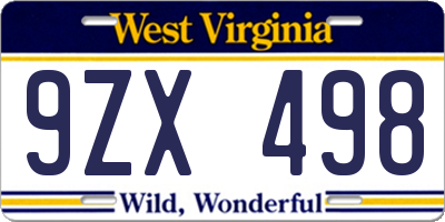 WV license plate 9ZX498