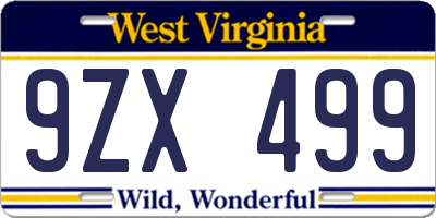 WV license plate 9ZX499