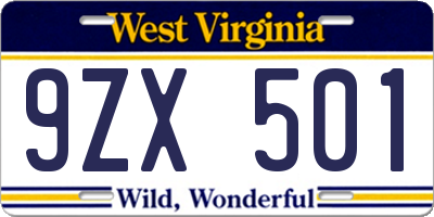 WV license plate 9ZX501