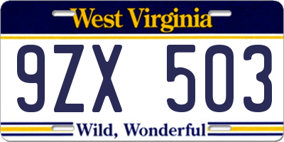 WV license plate 9ZX503