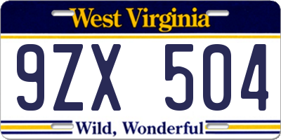 WV license plate 9ZX504