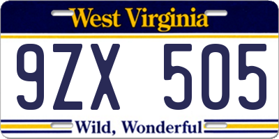 WV license plate 9ZX505