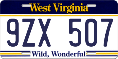 WV license plate 9ZX507