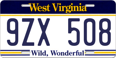 WV license plate 9ZX508