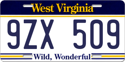 WV license plate 9ZX509