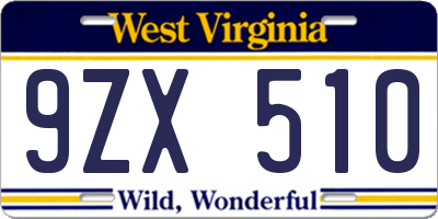 WV license plate 9ZX510