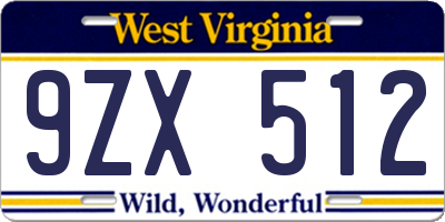 WV license plate 9ZX512