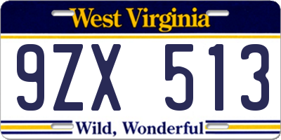 WV license plate 9ZX513
