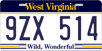 WV license plate 9ZX514