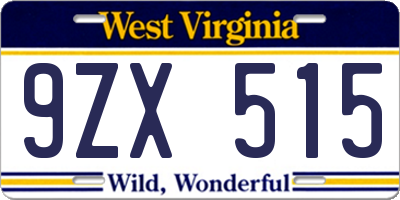 WV license plate 9ZX515