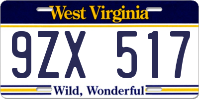 WV license plate 9ZX517