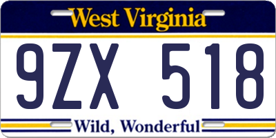 WV license plate 9ZX518