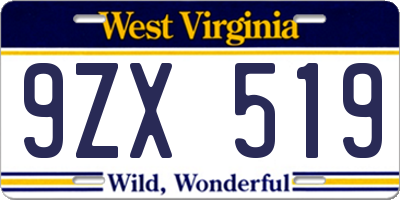 WV license plate 9ZX519