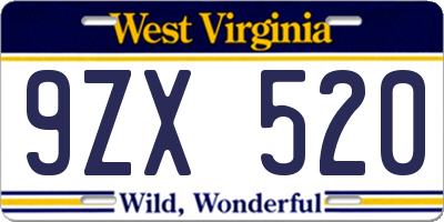 WV license plate 9ZX520