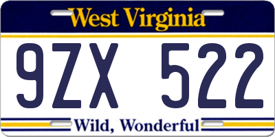 WV license plate 9ZX522