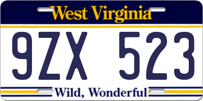 WV license plate 9ZX523