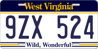WV license plate 9ZX524