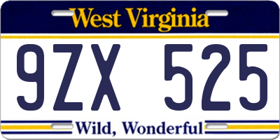 WV license plate 9ZX525