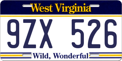 WV license plate 9ZX526